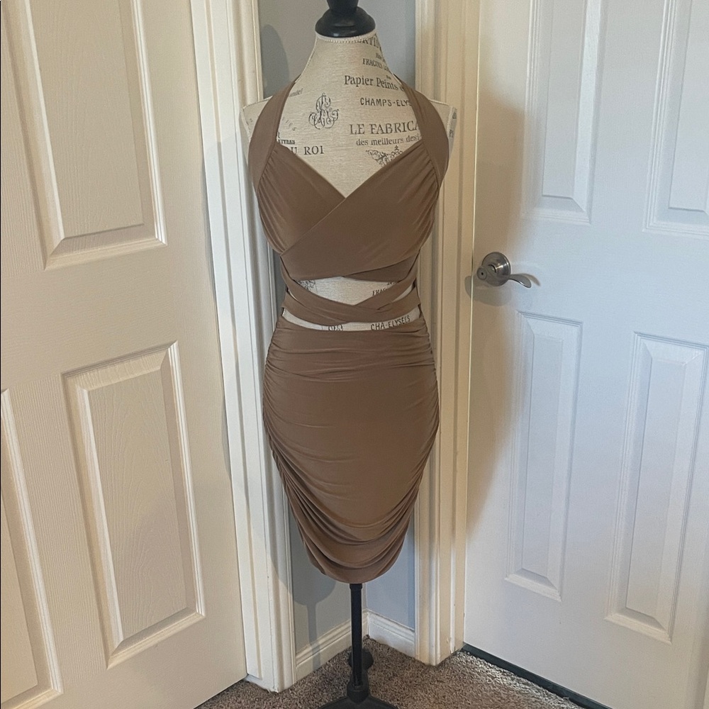 Chic Backless Tan Cutout Dress